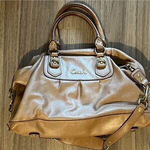 Coach Gold-Tone Tan Leather Satchel